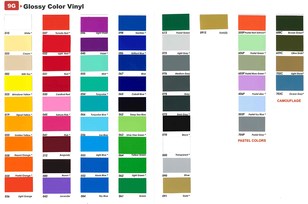 9g color chart